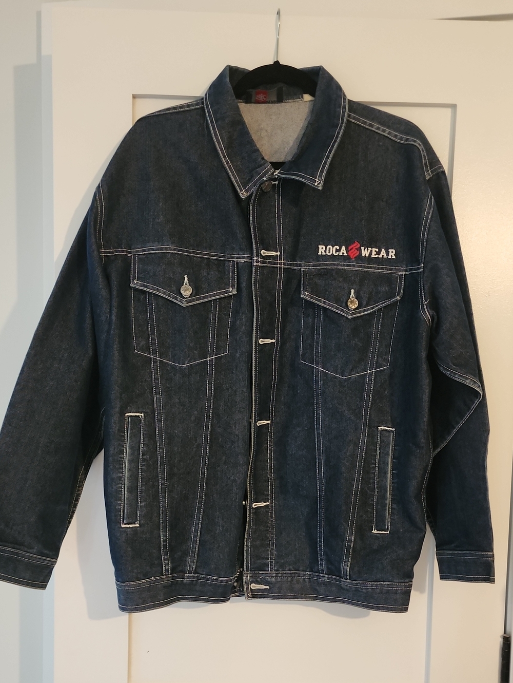 Rocawear Dark Blue Denim Shirt Jacket with Embroidered Logo